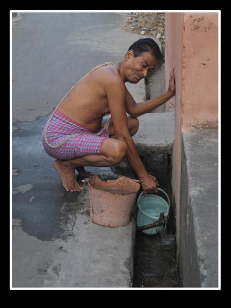 The man collected dirty drinking water
